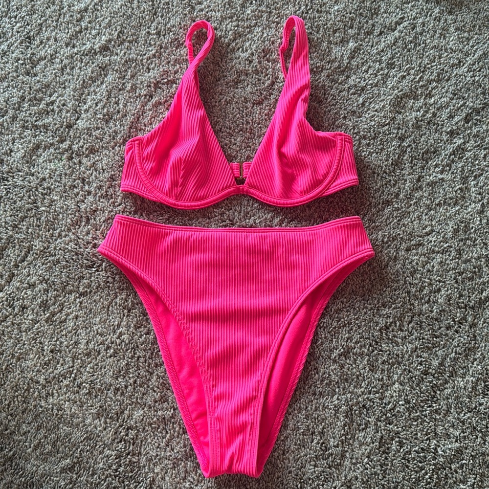 hollister hot pink bikini set